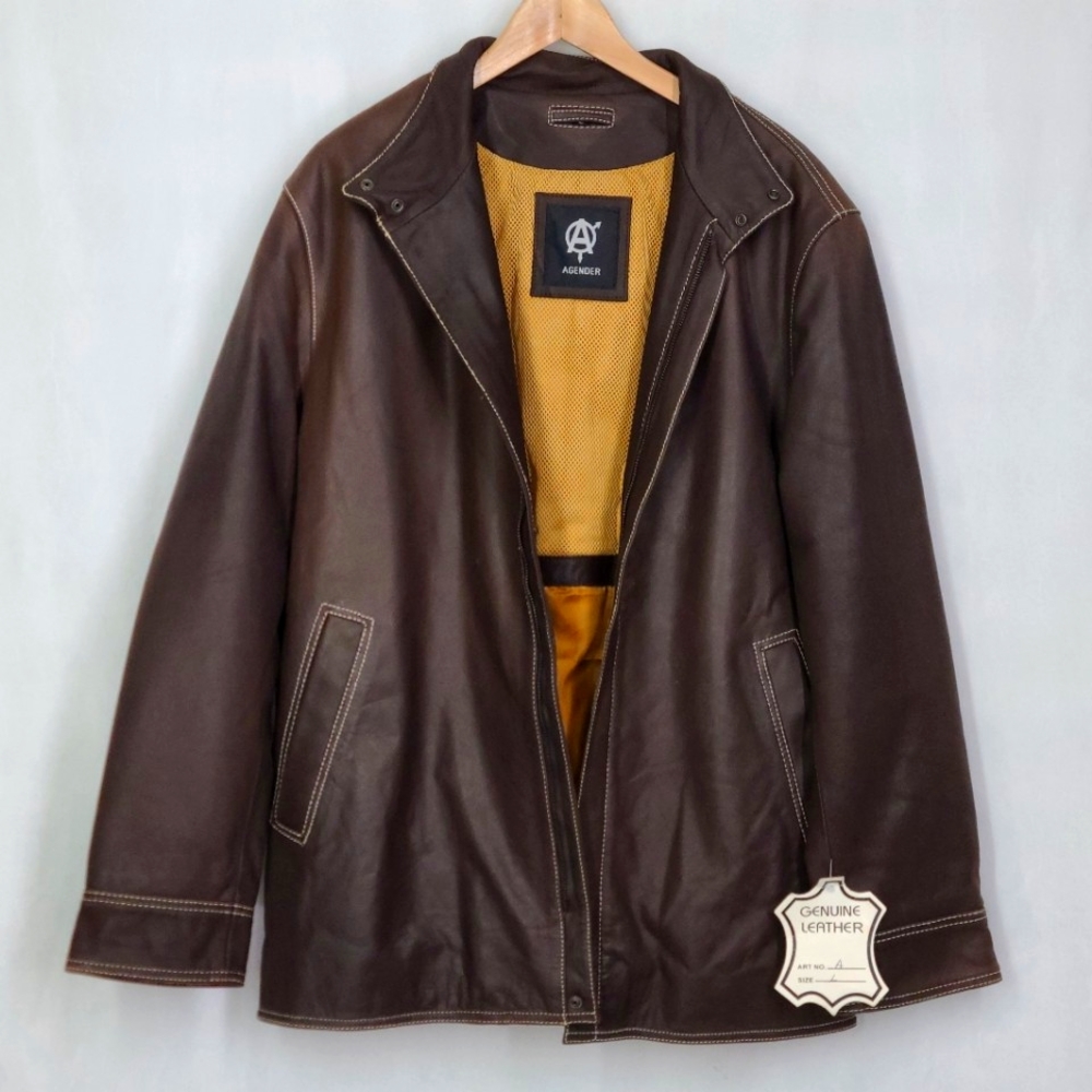 Agender, Dark Brown, Genuine Leeather Jacket, Size L Men